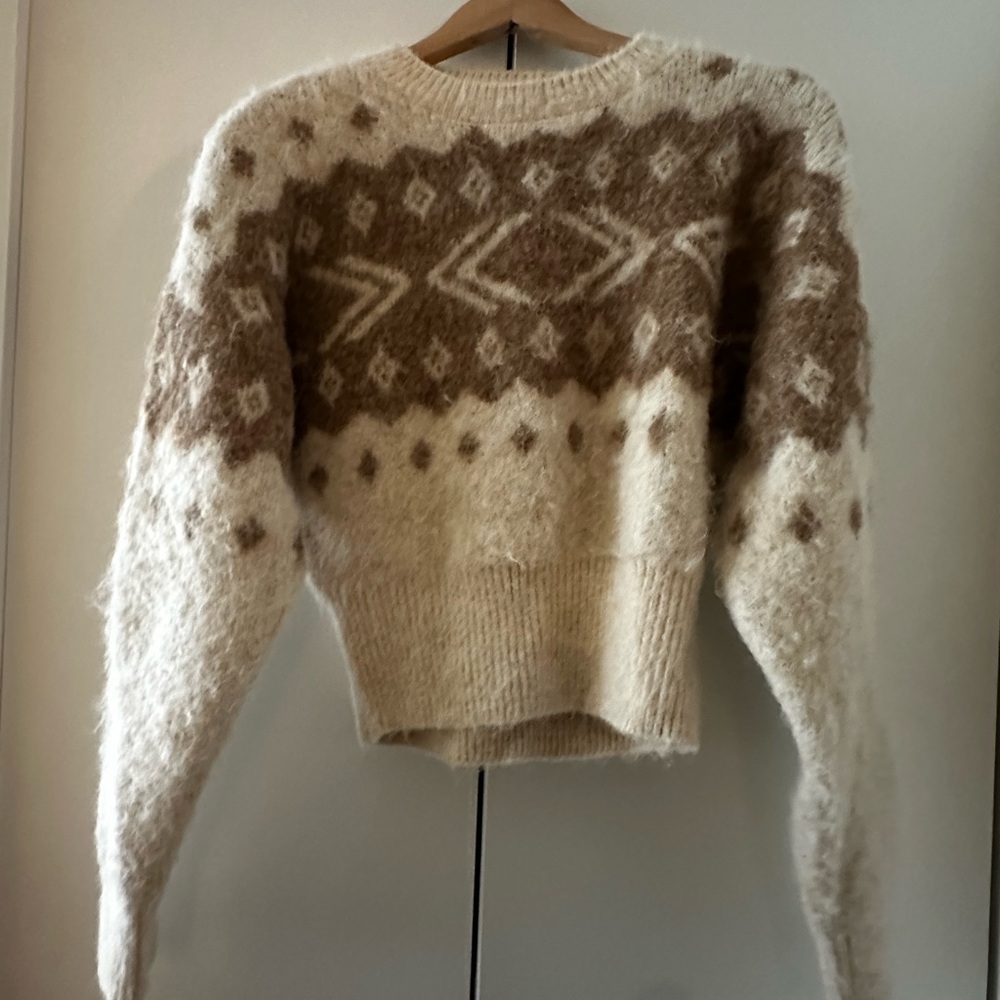 Cozy Cream and Brown Patterned Women's Sweater